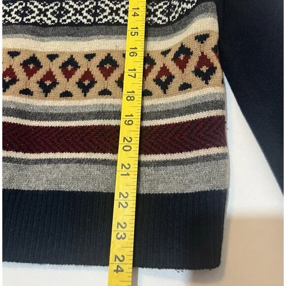 J CREW Women’s 100% Wool Fair Isle Stripe Sweater Medium Size Blue Rhinestone - Picture 6 of 9